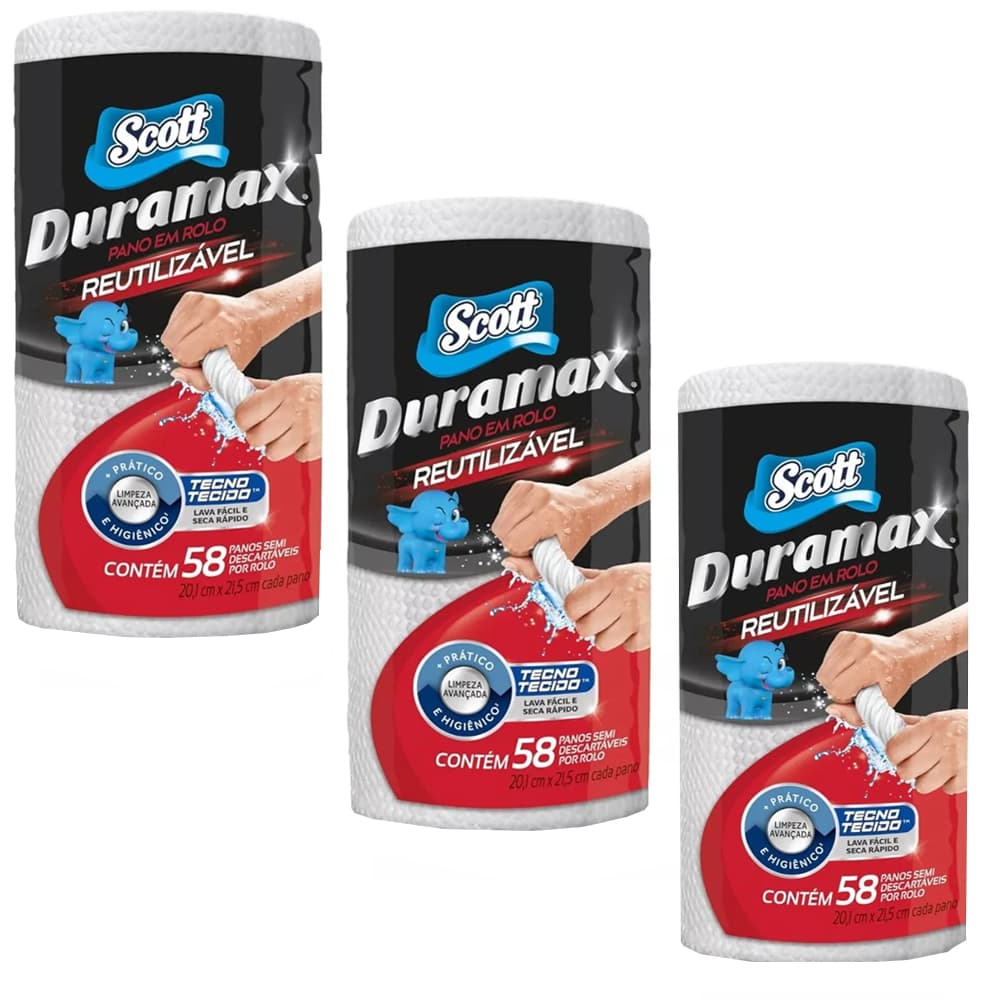 Kit 3 Pano Reutilizável Duramax Scott 58 unidades Branco