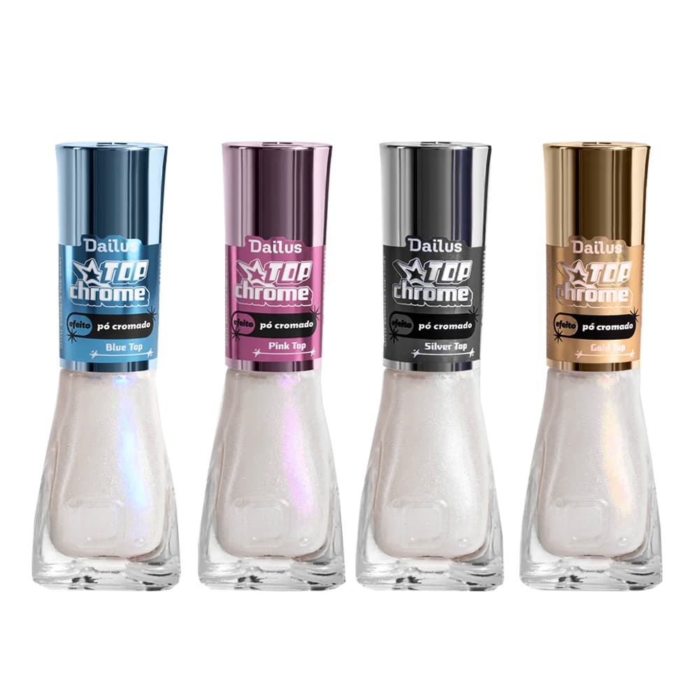 Coleção Esmalte Dailus Top Chrome Efeito Po Cromado 4 unidades