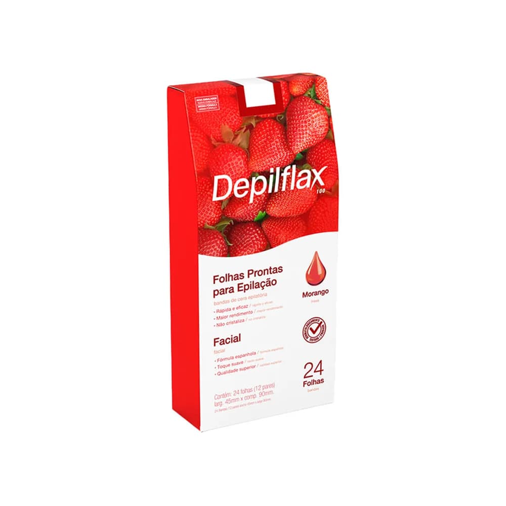 Folhas Prontas Facial Morango Depilflax 24 unidades