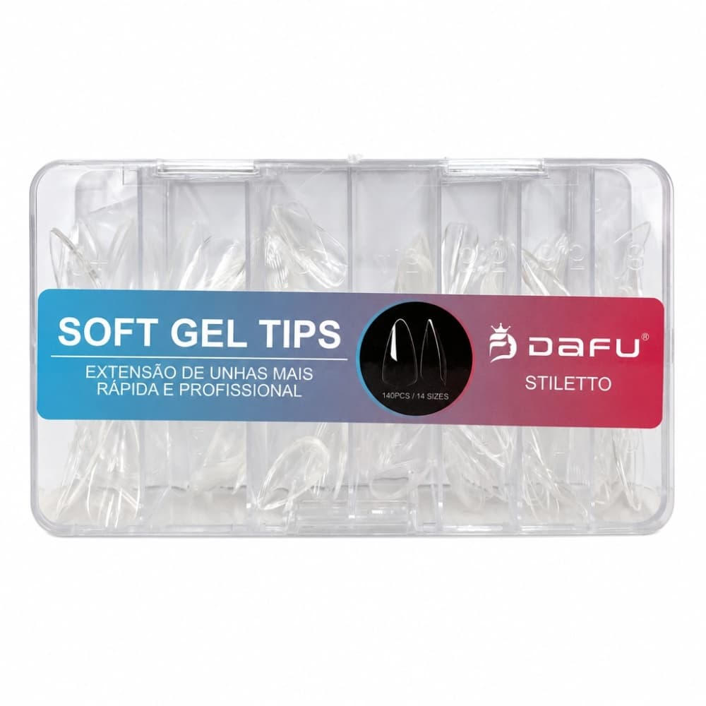 Postiça Soft Gel Stiletto Transparente Dafu 140 unidades