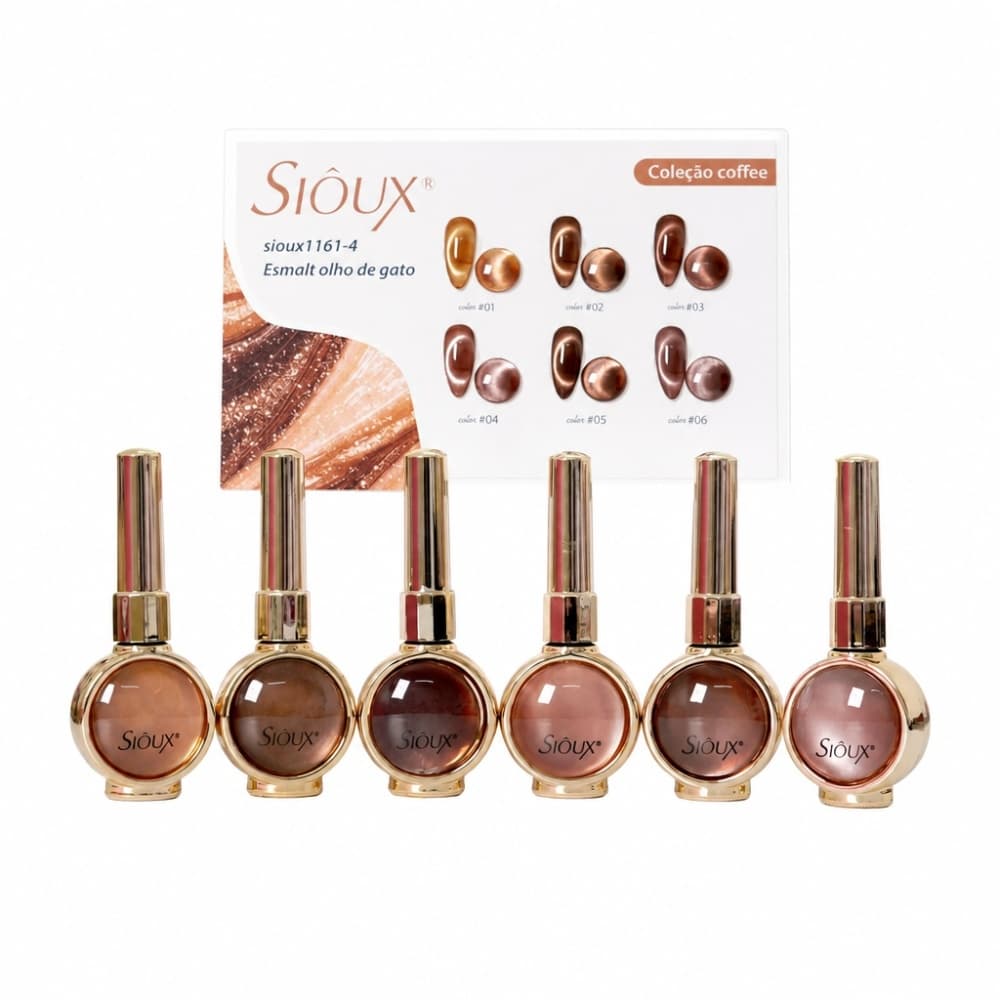 Kit Esmalte em Gel Olho de Gato Coleção Coffee Sioux 6 unidades