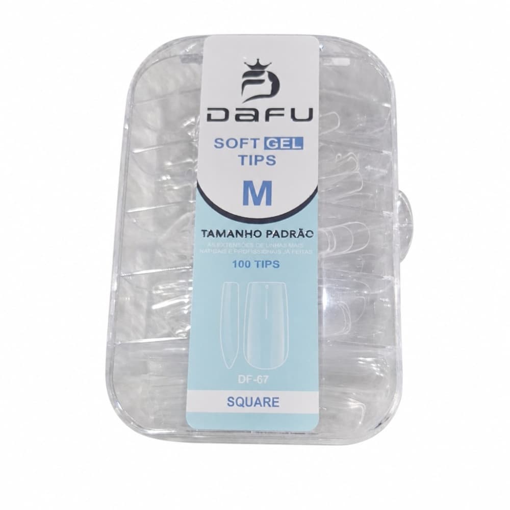 Postiça Soft Gel Tips "M" Square Transparente Dafu 100 unidades