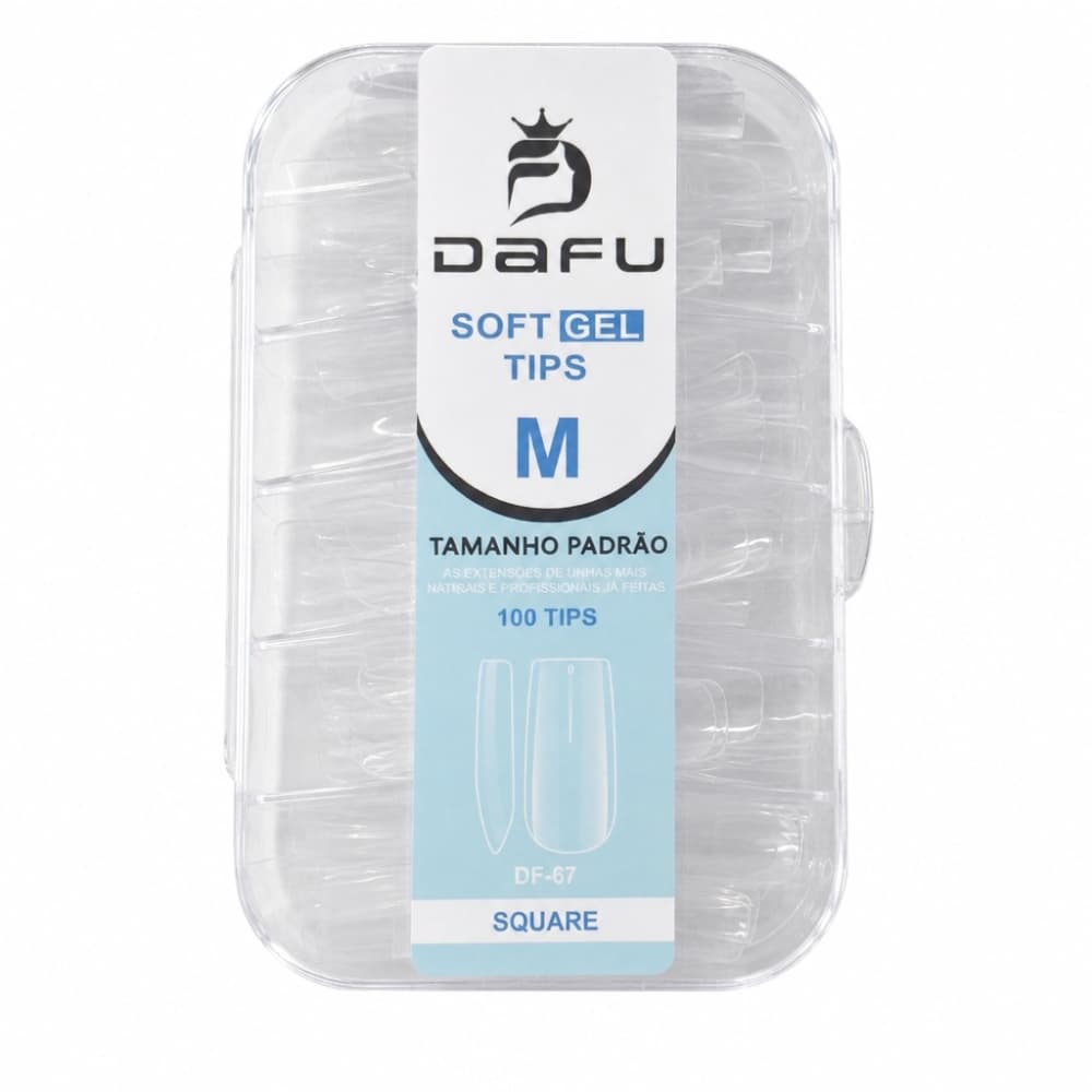 Postiça Soft Gel Tips "M" Stiletto Transparente Dafu 100 unidades