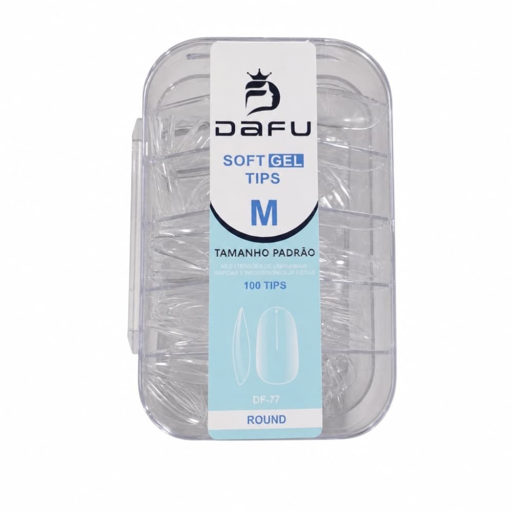 Postiça Soft Gel Tips "M" Round Transparente Dafu 100 unidades
