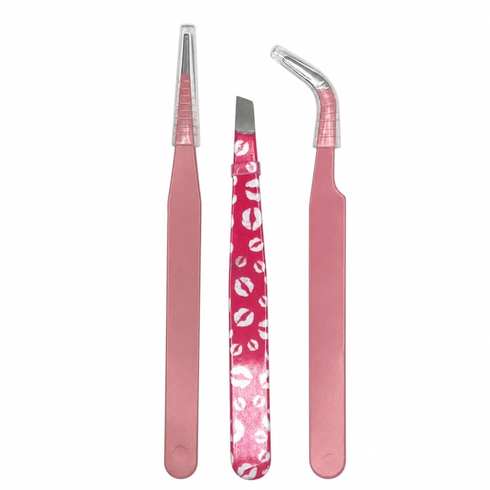 Kit Pinças de Cilios e Sobrancelhas Bella Rosa 3 unidades