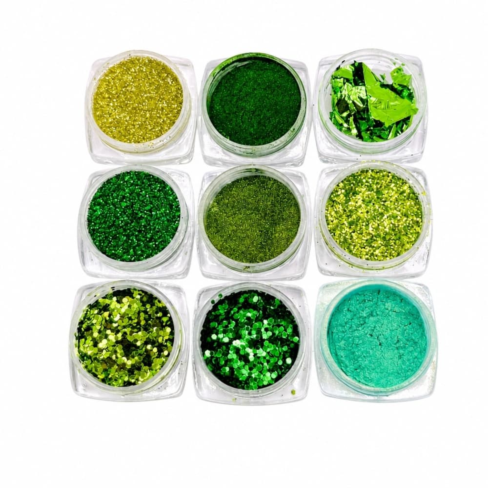 Decoração Glitter para Unhas Mey Verde 9 unidades