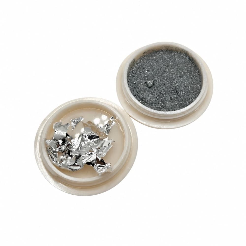 Kit Folha de Ouro e Pó Cromado Prata 2 unidades